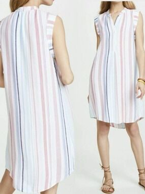 Cloth & Stone Anthropologie Florence Striped Linen Blend Shirt Dress Size Small